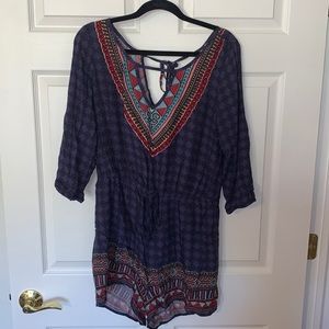 Purple and patterned 3/4 sleeve romper